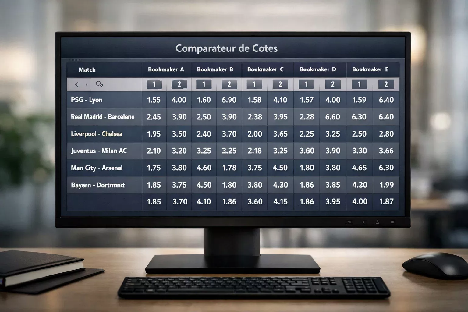 Comparateur de cotes affichant plusieurs bookmakers français