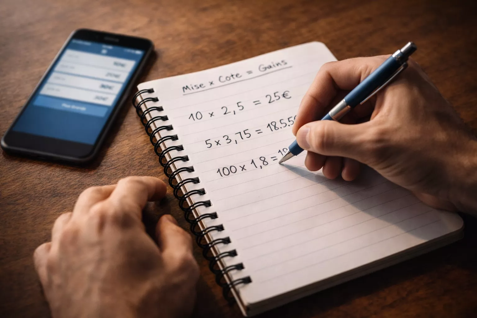 Personne notant des calculs de gains potentiels dans un carnet