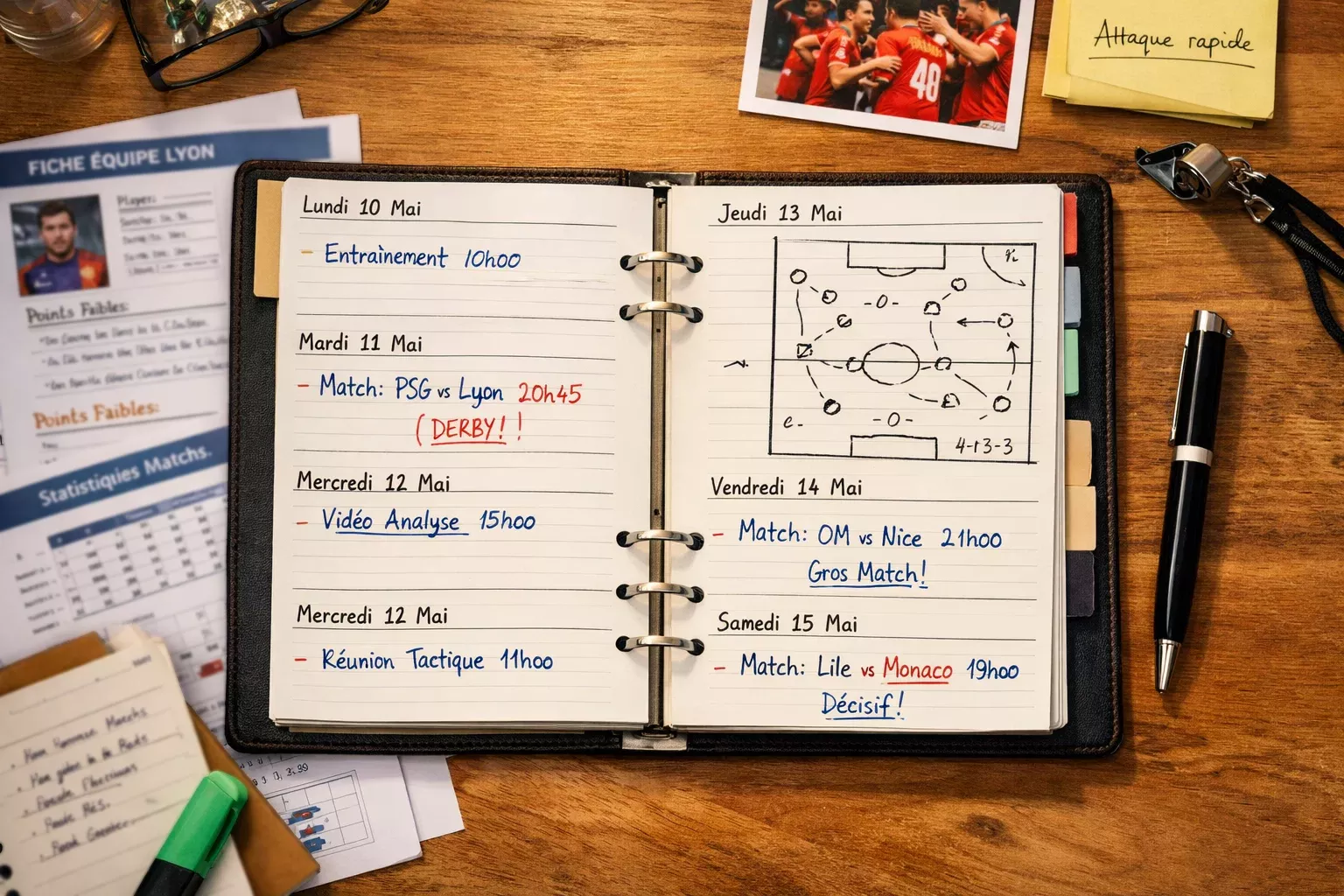 Planning de matchs Ligue 1 avec notes et analyses tactiques