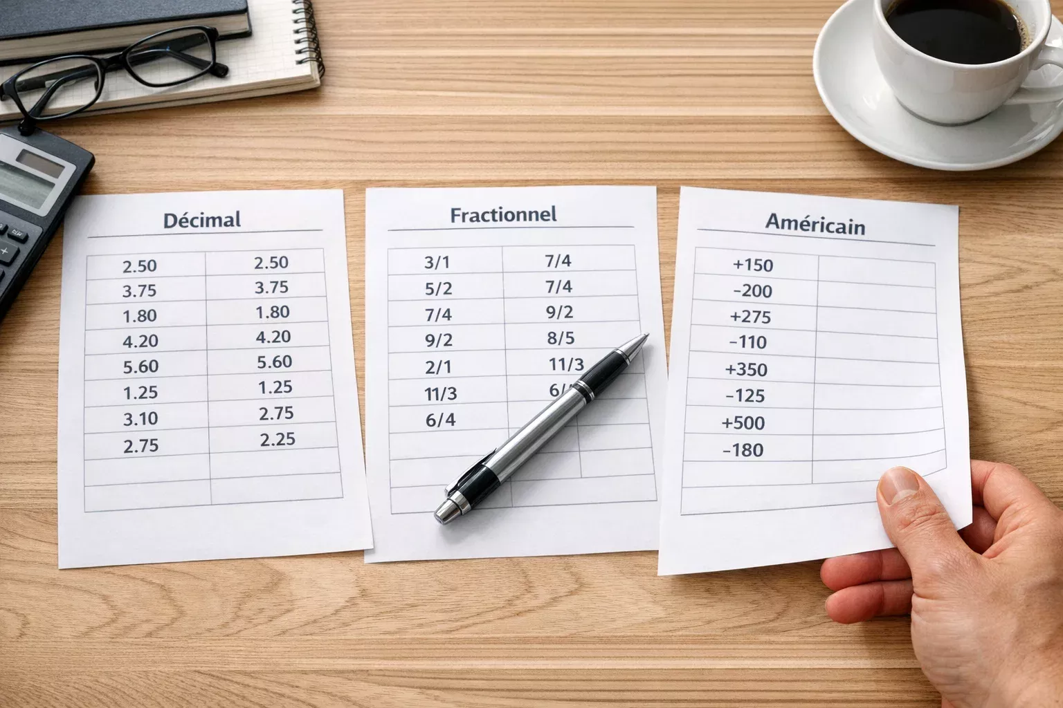 Document montrant différents formats de cotes sportives côte à côte