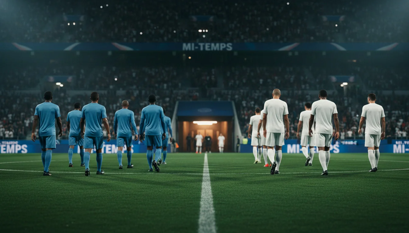 Joueurs de football sur le terrain pendant la pause à la mi-temps