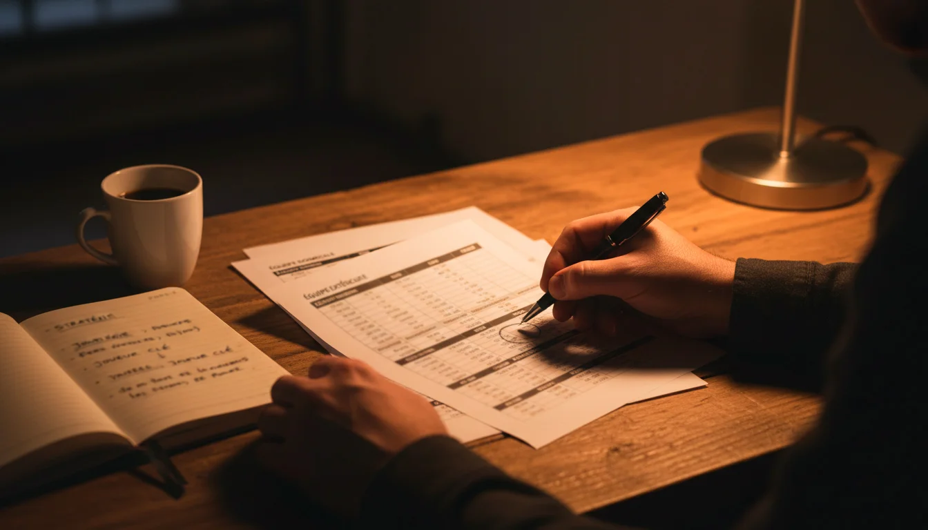 Analyste sportif étudiant des données de football sur un bureau